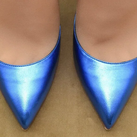 EUC Christian Louboutin Hot Chick 100 Heels Pumps 36 M Blue Metallic Alize 6M - Picture 15 of 16